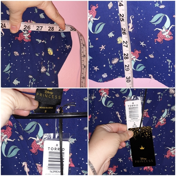 New 3x Disney The Little Mermaid Harper Blouse  Georgette Ariel & Flounder Navy - Picture 10 of 13